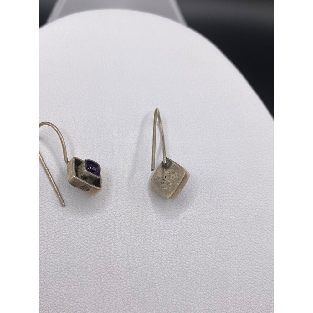 Vintage sterling amethyst earrings - Picture 2 of 4